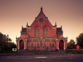 A chapel at sunset