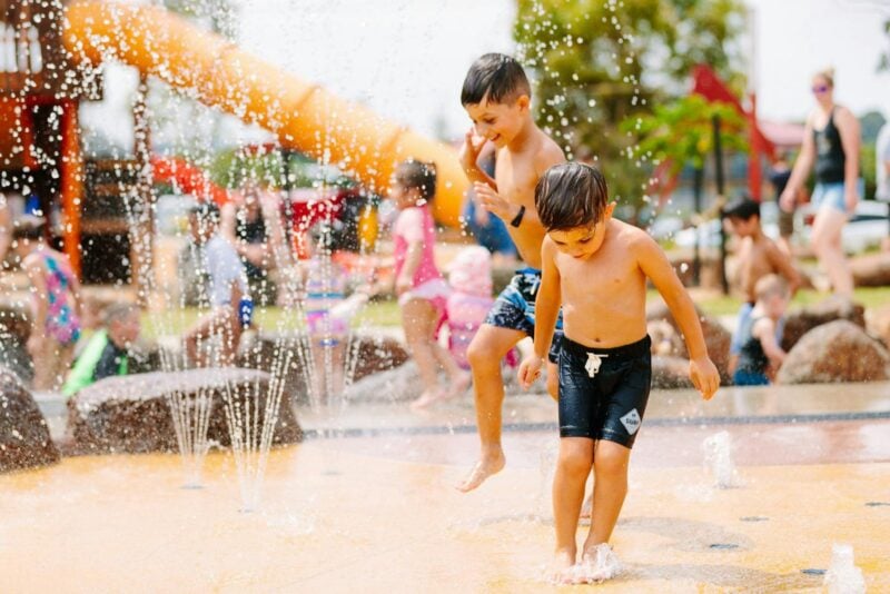 Kids playing in the Splash Zone at Community Bank Adventure Playground