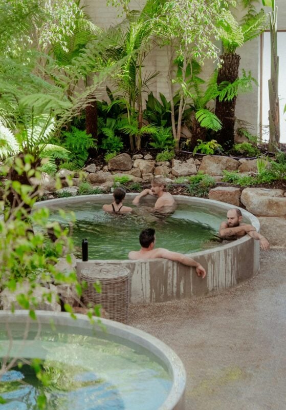 Guests relaxing in the hot magnesium pool