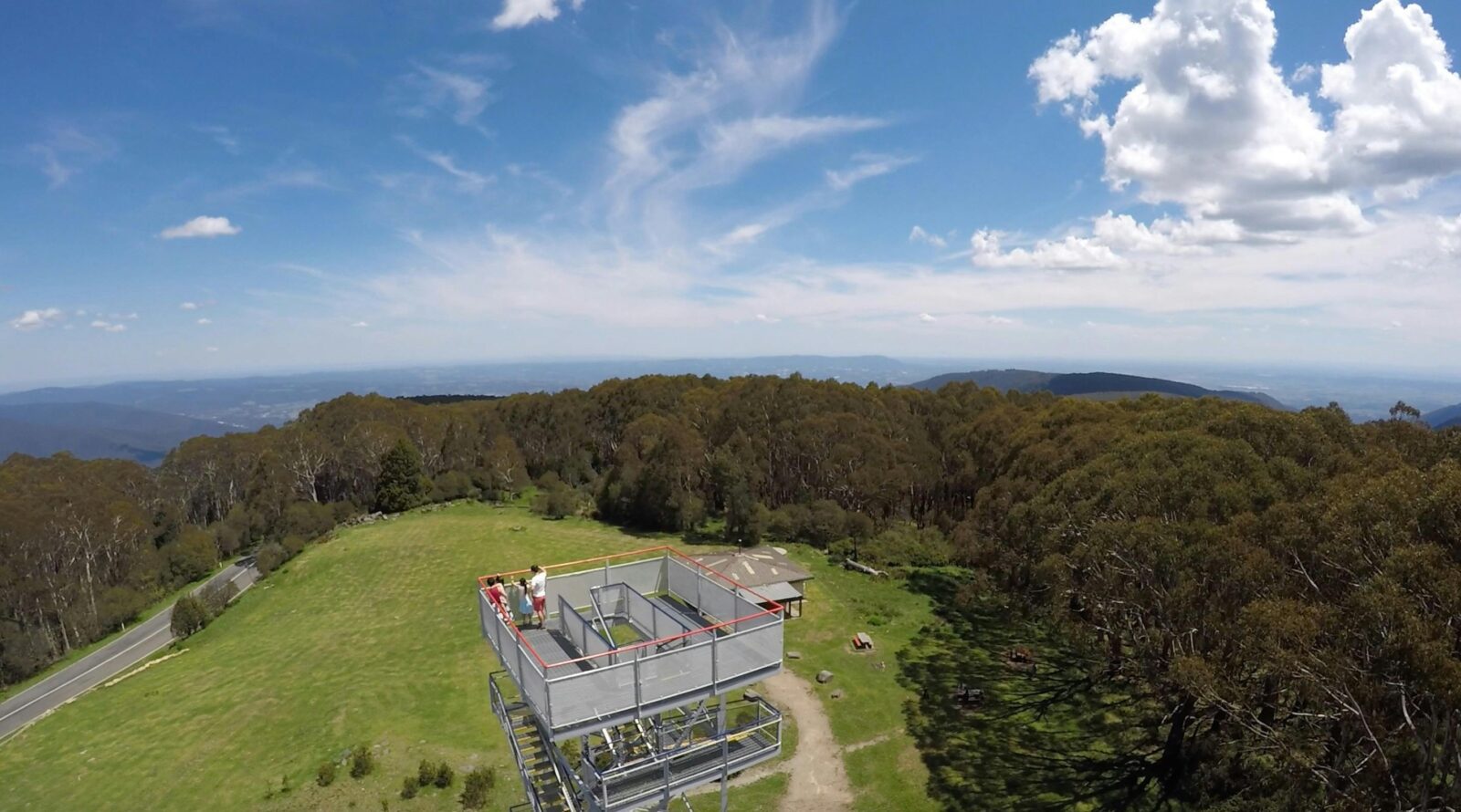 Drone Image of Family at Observation Tower