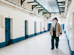 Man walking through the Old Gaol