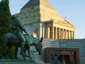 Man and Donkey statue at the Shrine of Remembrance