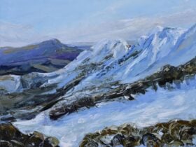 Mt Buller snowy west ridge and Timbertop. Blue sky. mountains