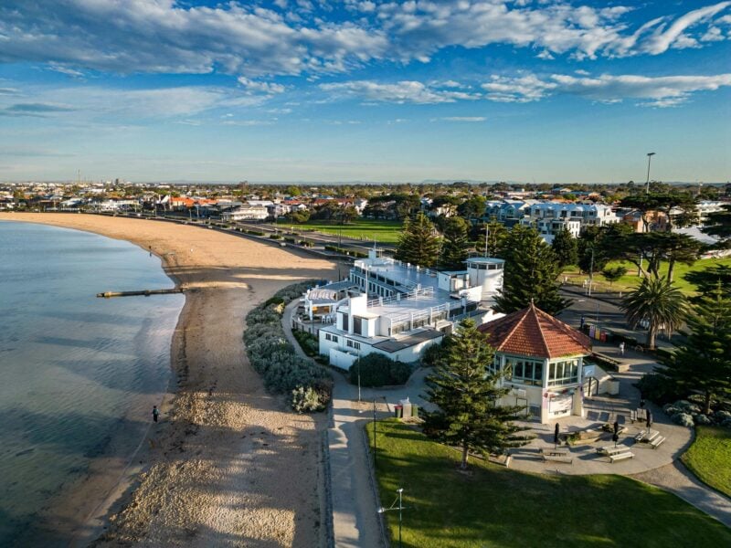 Williamstown Beach Aerial featuring Sebastian Beach Grill & Bar
