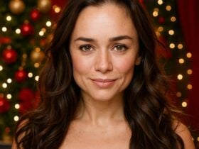 Actress and singer Alinta Chidzy against a sparkling Christmas backdrop