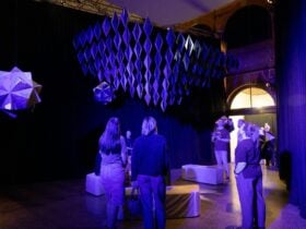 People looking at an art installation