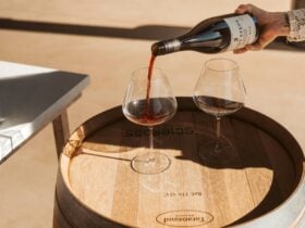 wine poured on barrel