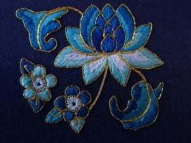 Floral embroidery in blue
