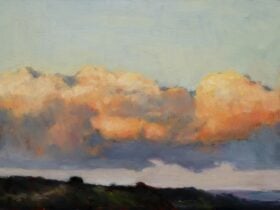 Painting Sicilian Cloudscape - pinkish, orange and mauve hue cloud