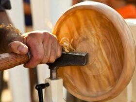Woodturning in action.