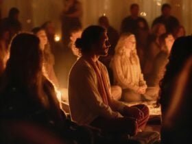 Man sitting in a group meditating