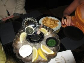 Picture of plate of caviar and condiments