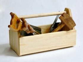Wooden box with tools