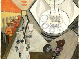 Eclectic, geometric modernist still life painting