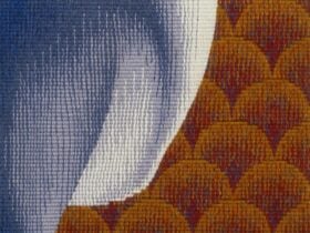 Blue and orange tapestry
