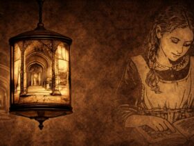 girl redaing by lamplight