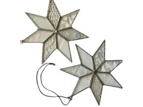 Two star-shaped glass window ornaments
