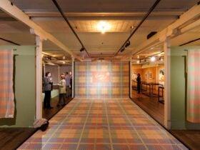 Exhibition entrance with carpet