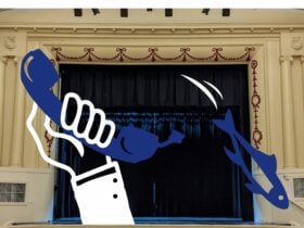 Theatre Royal stage with the iconic telephone and sardines from 