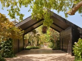 Open Gardens Victoria - Cherubino's Garden, view through 'barn' style carport