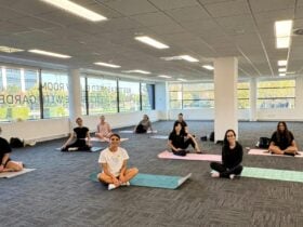 Our pilates classes have moved inside for winter and this photo shoes some of the participants