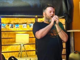 Winemaker Hadyn belting out a tune at karaoke night