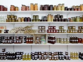 Wall of preserves in the Jacican kitchen in Mirboo North, South Gippsland