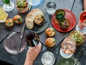 dishes and glasses placed on the table