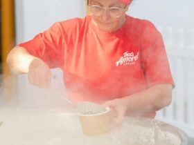 Scooping hot ricotta