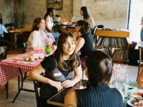 People talking at a speed dating event