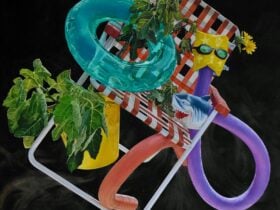 Chelsea Gustafsson, Backyard Ensemble, 2025, oil on board, 100 x 100cm