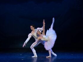 Two ballerinas from Victorian State Ballet performing on stage.
