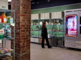 A visitor in an exhibition space