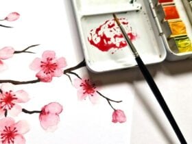 japanese cherry blossom watercolour painting with paints and brush