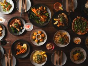 Top down view of various Winter dishes and drinks at Black Sheep Geelong