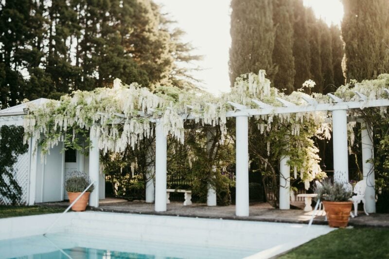 Oldest Inbuilt Swimming Pool in Victoria, Wisteria covers the decking area