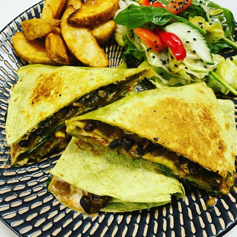 Mexican Wrap cut up to eat and wedges