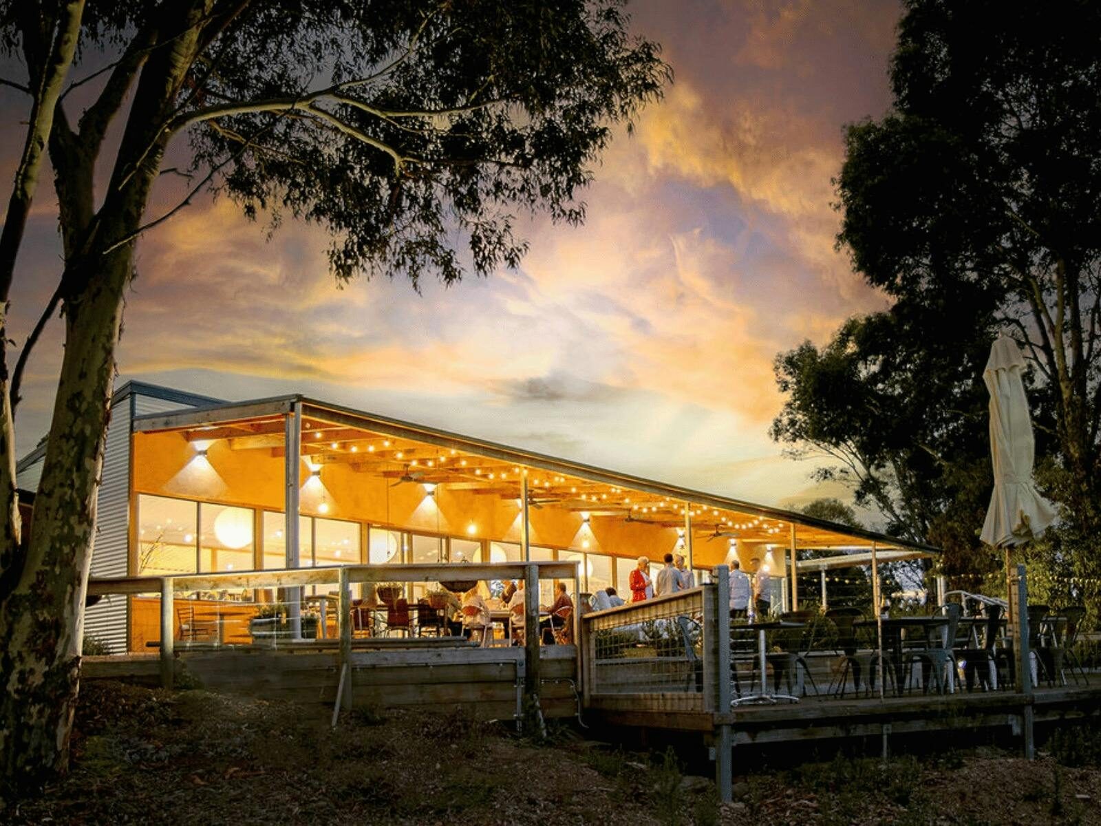 evening wide shot of Glenmaggie Wines