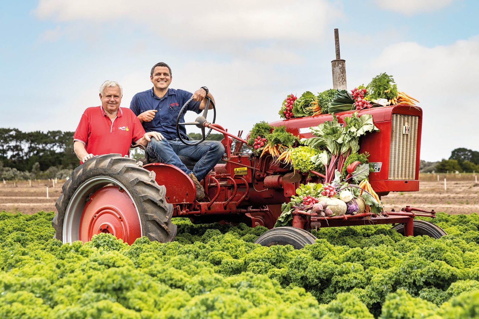 Barry and Richard with vegie tractor