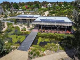 Outside aerial shot of Omari with the Bendigo gardens in the background