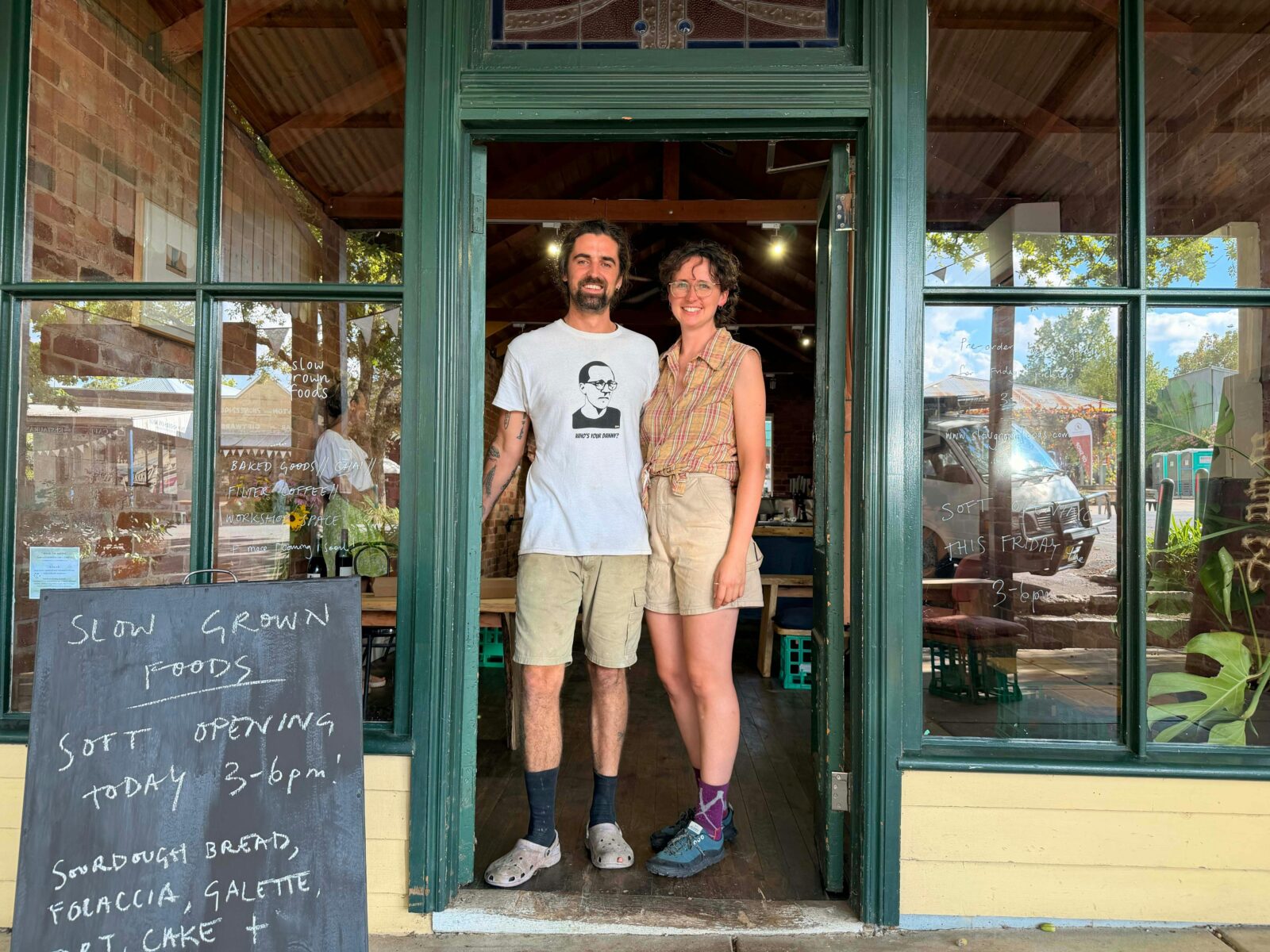 Mat and Hannah at the front of their shop in Yackandandah