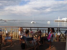 Enjoying the view from the bistro deck