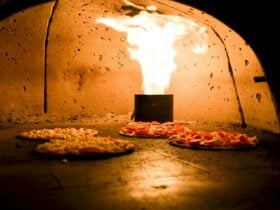 Wood Fired Pizza in the oven at Two Bays Brewery
