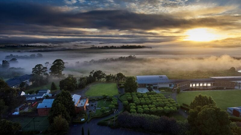 Sunrise over the winery estate
