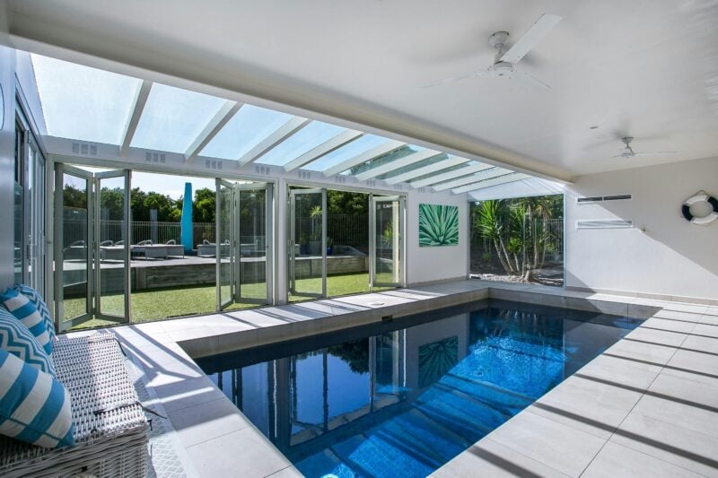 Saltaire, a private retreat set on 1/2 acre with stunning indoor gas heated pool.