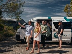 Guests hopping off the bus