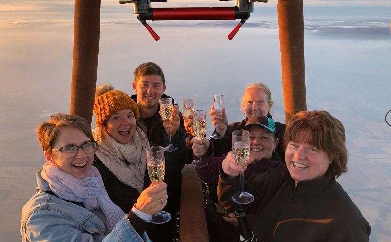 Toasting a special occasion from in a balloon