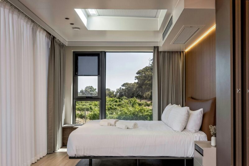 A collection of 21 modern one and two bedroom cabins set within 180 acres of Aravina Estate.