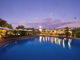 Sunset over the pool