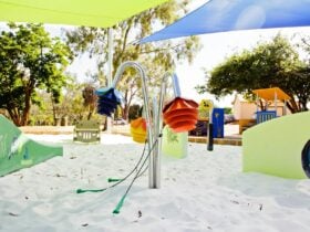 Wide image of playground equipment at Cantwell Park